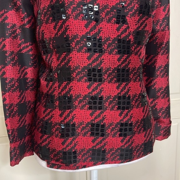 ICE Women’s Red Buffalo Plaid Silk Wrap Blazer Long Sleeve Size 12 - Picture 3 of 10